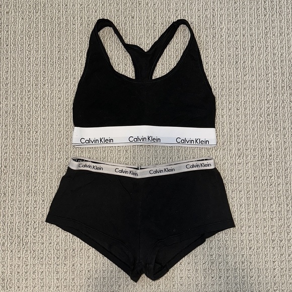 Calvin Klein Cotton Bralette Top + Boy Short Bottom Underwear Set in Black (S/M) - Picture 2 of 5